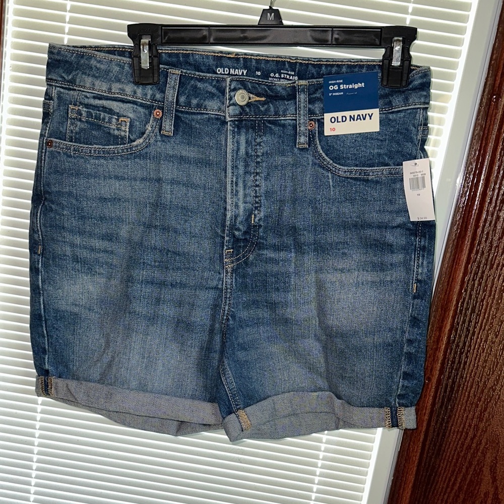 Old Navy OG Straight Denim Roll-Cuff Shorts - Medium Blue